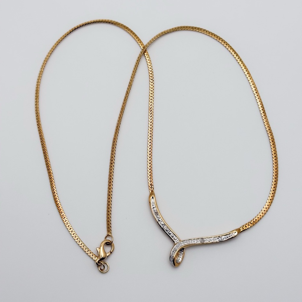 Diamond accented Gold-tone Chevron Necklace with Elegant Design - Picture 11 of 14